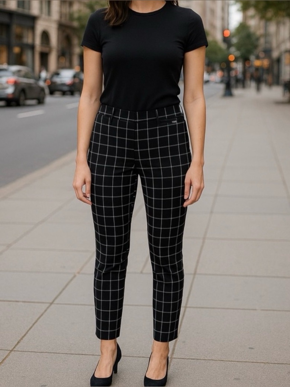 *CALVIN KLEIN* Black Windowpane Plaid Chino Pants Size Large